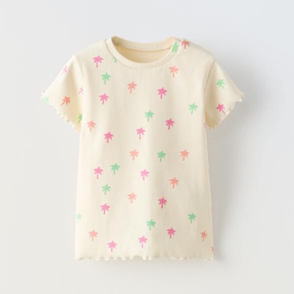 ZARA Kids | Palm Tree Printed Ribbed T-Shirt for Toddler Girls